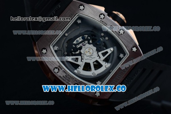 Richard Mille RM 011 Felipe Massa Chronograph Swiss Valjoux 7750 Automatic PVD Rose Gold Case with Black Dial Brown Bezel Arabic Numeral Markers and Black Rubber Strap - Click Image to Close